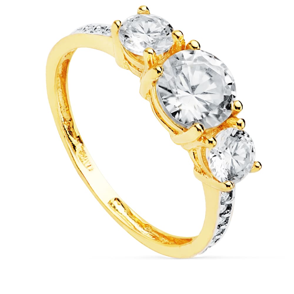 Sortija Tresillo Piedras 6 de 4 mm Circonitas de oro amarillo 18K