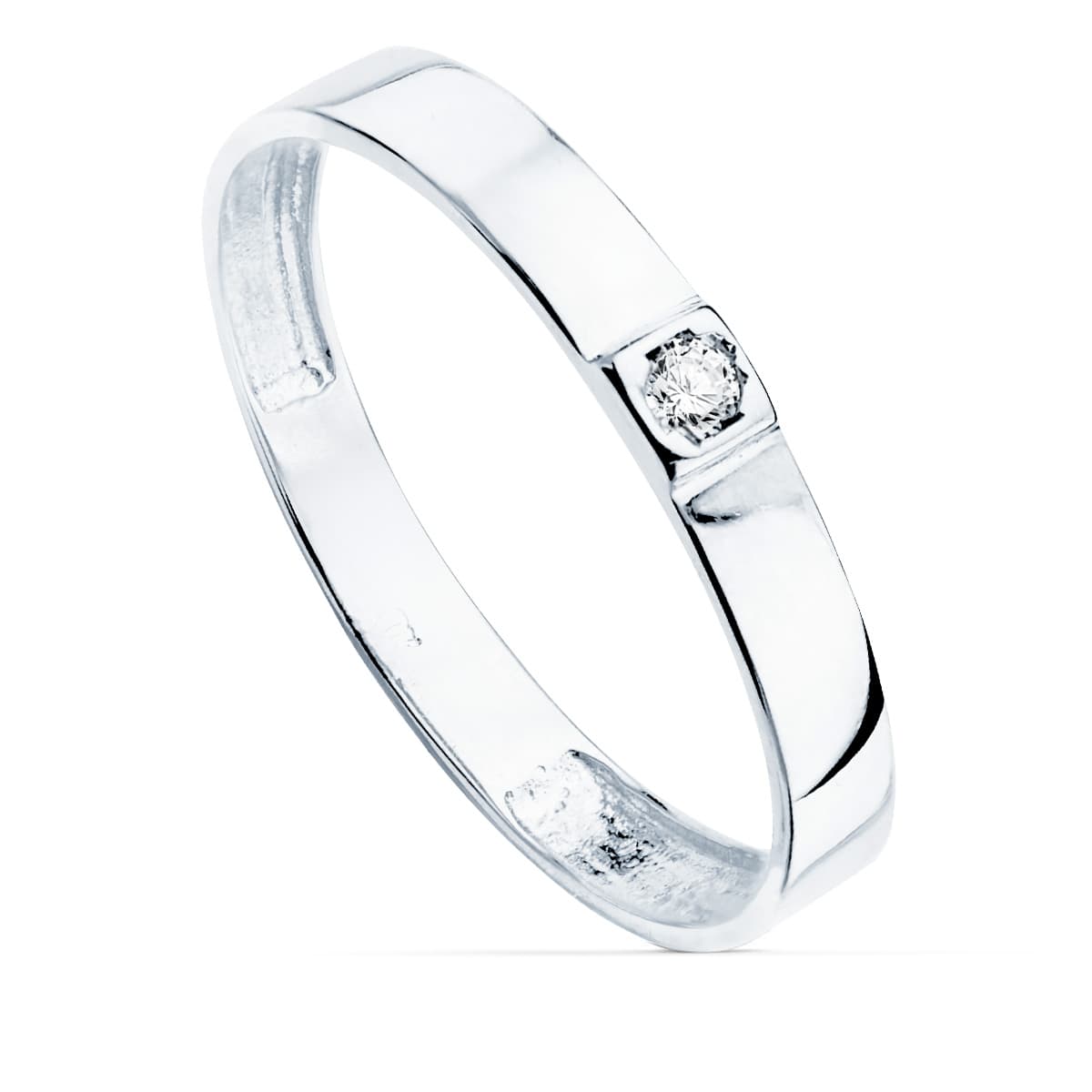 Sortija Brillo 1 Circonita Ancho 3 mm de oro blanco 18K