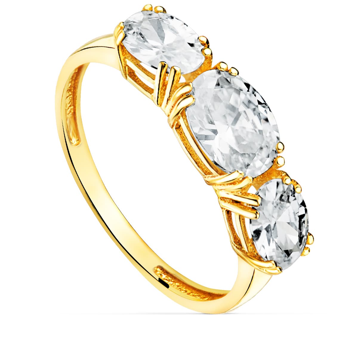Sortija 3 Circonita Talla Oval 7 x 5 mm Ancho 2,2 mm de oro amarillo 18K