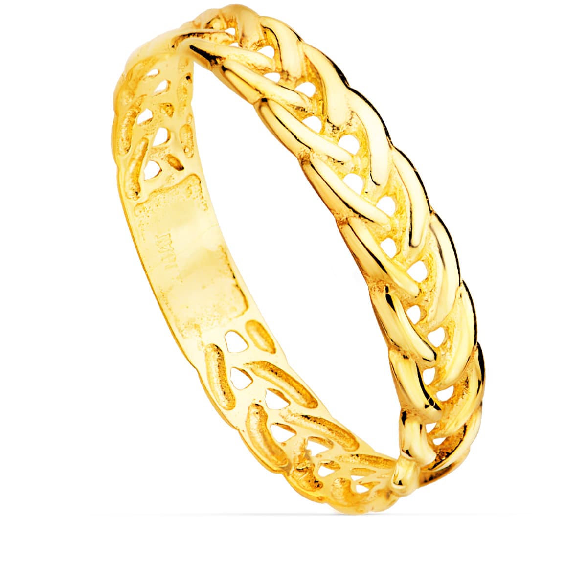 18K SORTIJA ORO AMARILLO TRENZADO ESPIGA ANCHO CUERPO 3.5 MM