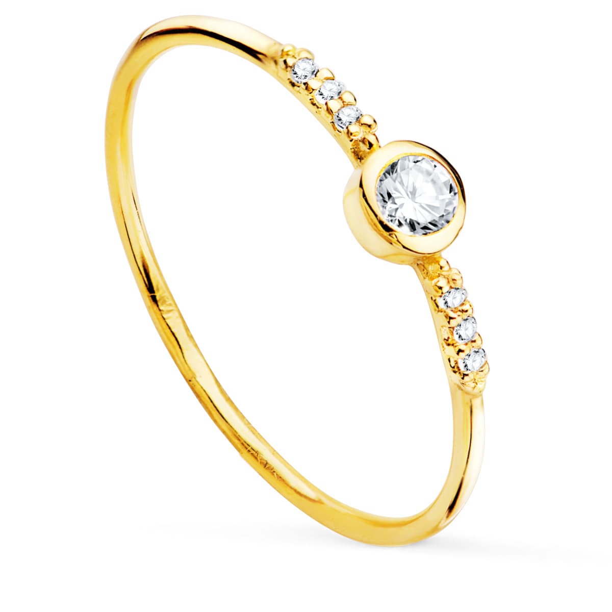 18K SOLITARIO ORO AMARILLO CUERPO RED.1MM TOPACIOS BLANCOS NATURALES 0.1683 CTS.