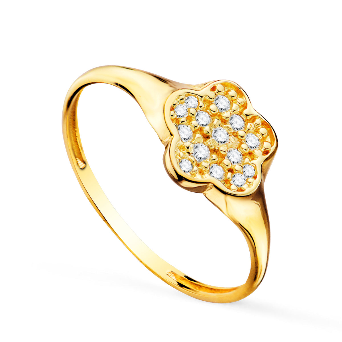 18K SELLO ORO AMARILLO MUJER CABEZA FLOR CON CIRCONITA 8X8 MM
