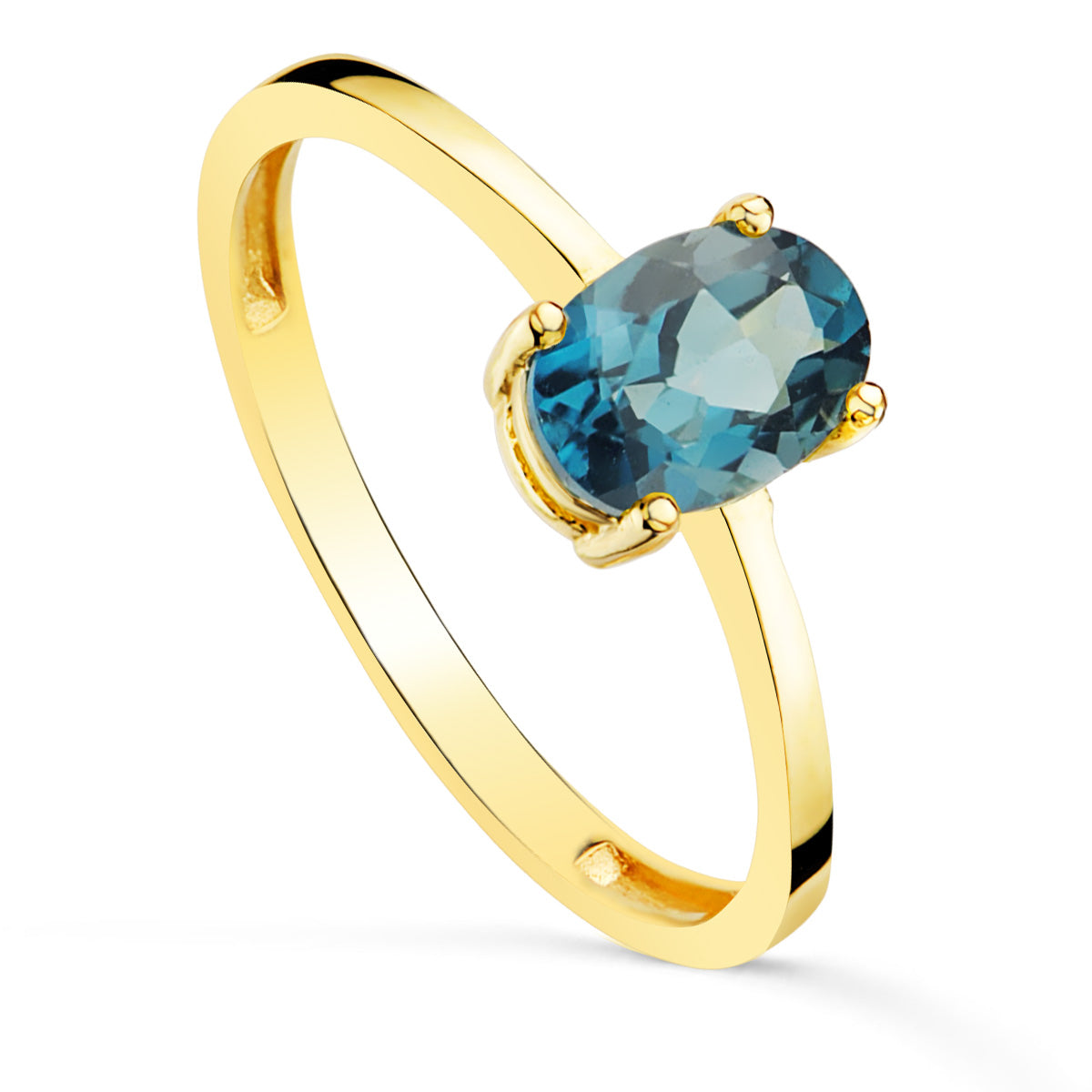 Sortija Garras Piedra Azul Blue London 7 x 5 mm Ancho Cuerpo 2 mm de oro amarillo 18K