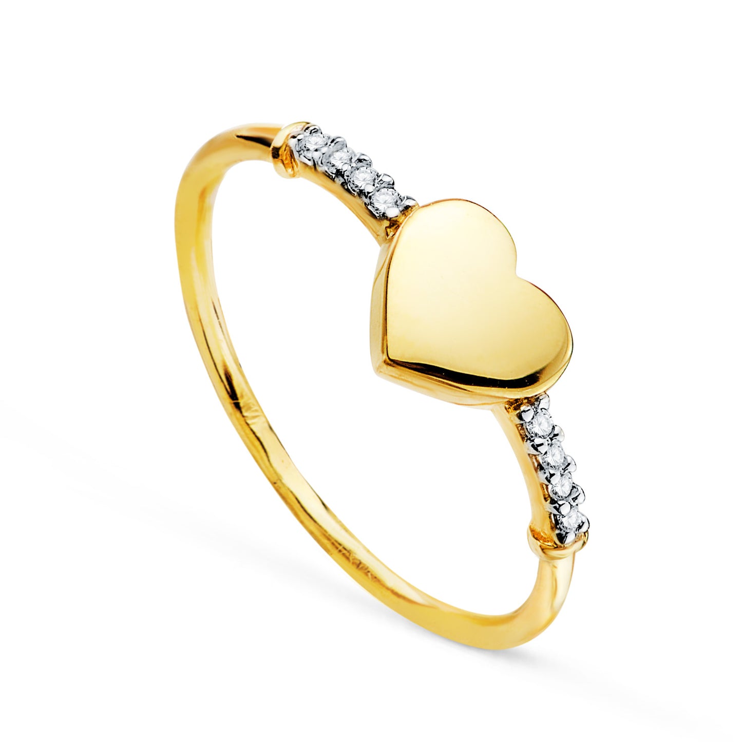 18K SORTIJA ORO BICOLOR CORAZON LISO CON LATERAL DE CIRCONITAS. MEDIDA: 6,5 X 6MM C. AMOR
