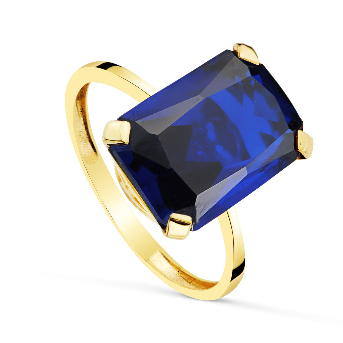Sortija Piedra Zafiro Spinel 14 x 10 mm. Ancho Cuerpo: 2 mm de oro amarillo 18K