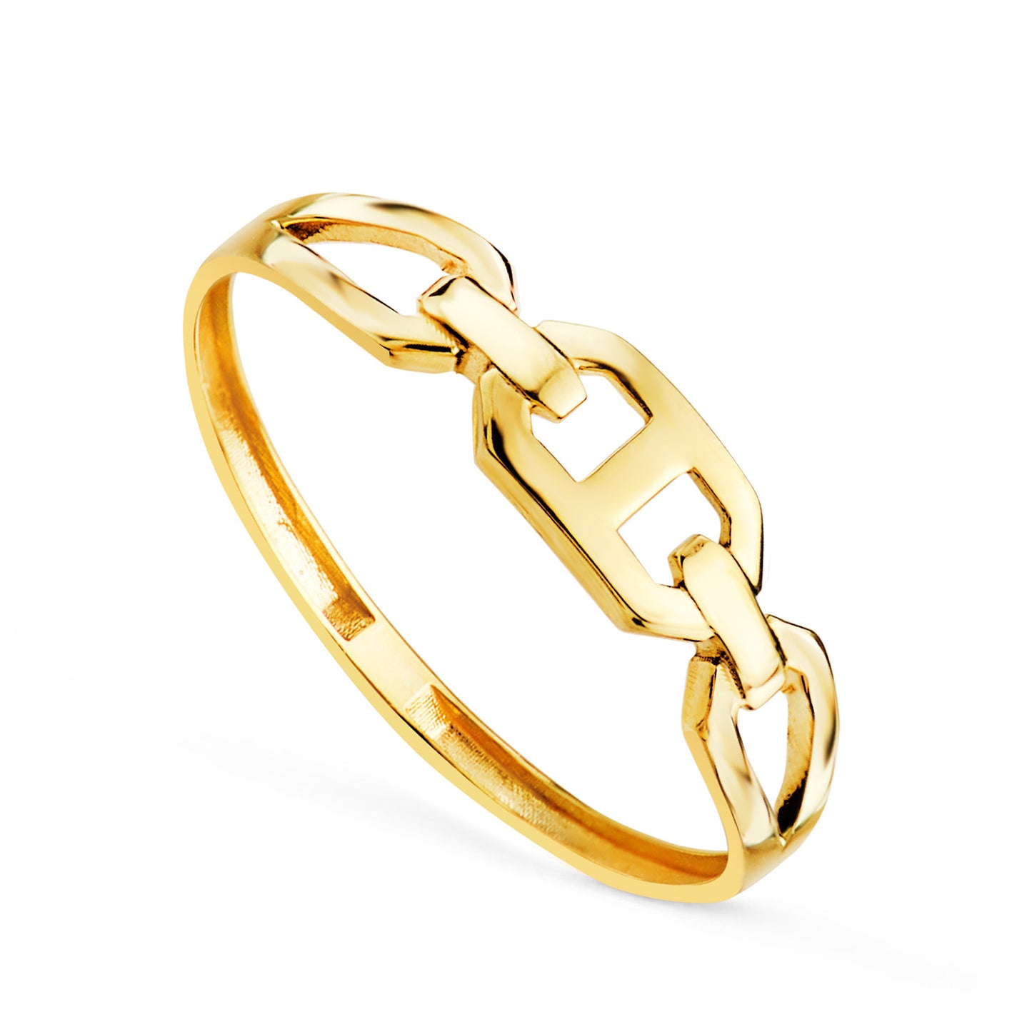 18K SORTIJA ORO AMARILLO CON ESLABON ANCLA CALADO EN BRILLO. ANCHO: 4MM