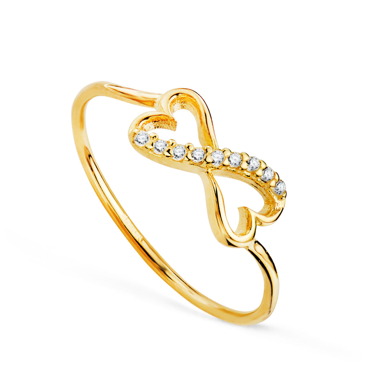 Sortija Corazones Calados Unidos con Circonitas. Ancho: 6 mm C. Amor de oro amarillo 18K