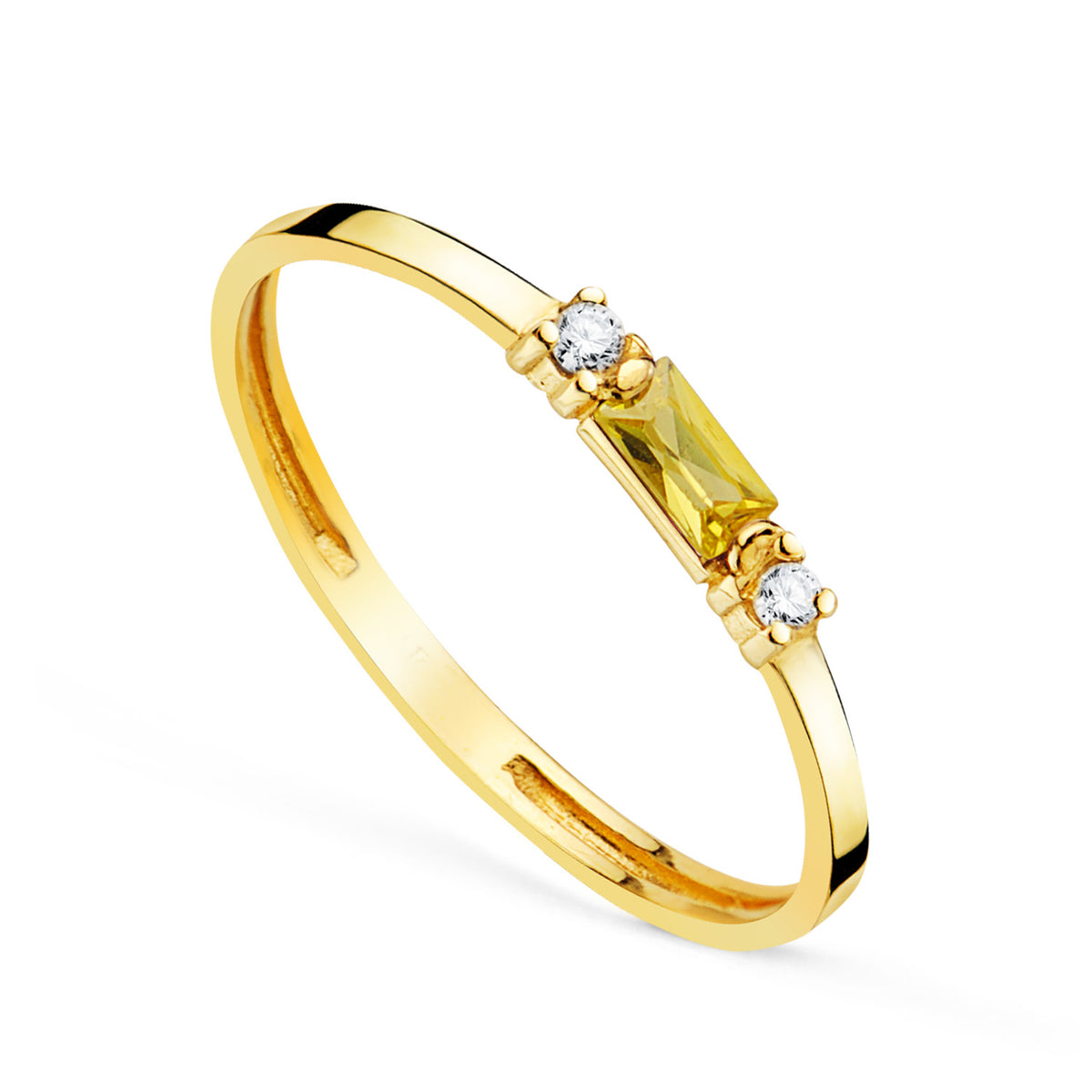 Sortija Citrino Natural 4 x 2 mm y Circonitas. Ancho: 2 mm de oro amarillo 18K