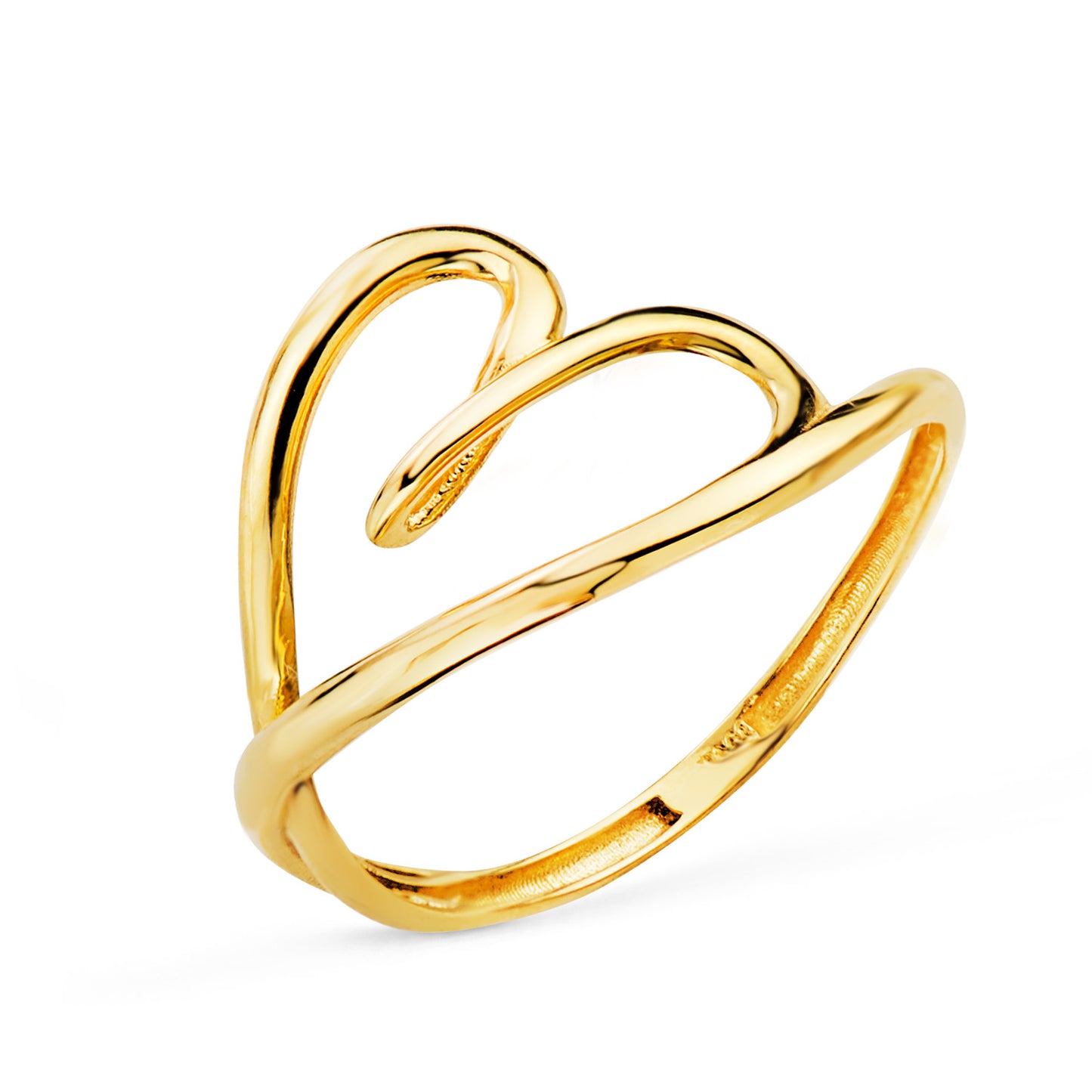 18K SORTIJA ORO AMARILLO CORAZON CRUZADO EN BRILLO. ANCHO: 12 MM