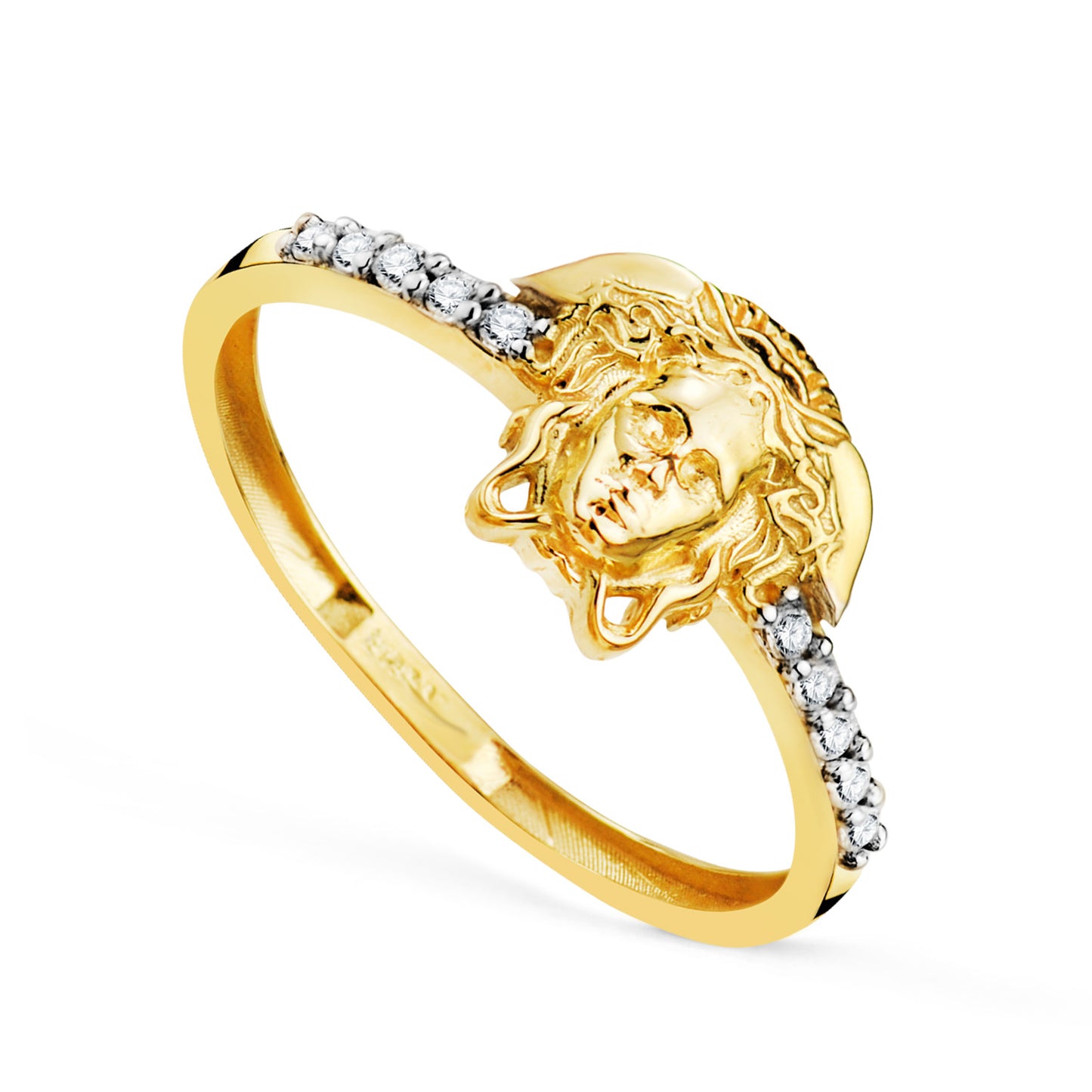 18K SORTIJA ORO BICOLOR CON MEDUSA Y CIRCONITAS. MEDIDA: 10 X 8 MM