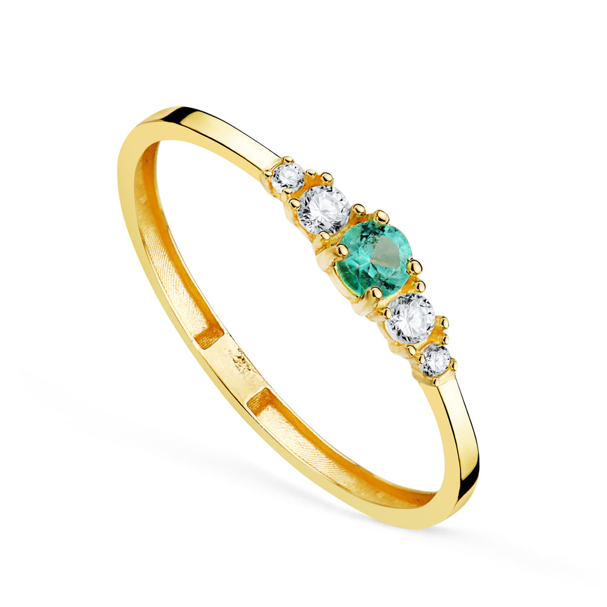 Sortija Topacio Natural Redondo y Circonitas. Ancho: 3 mm de oro amarillo 18K