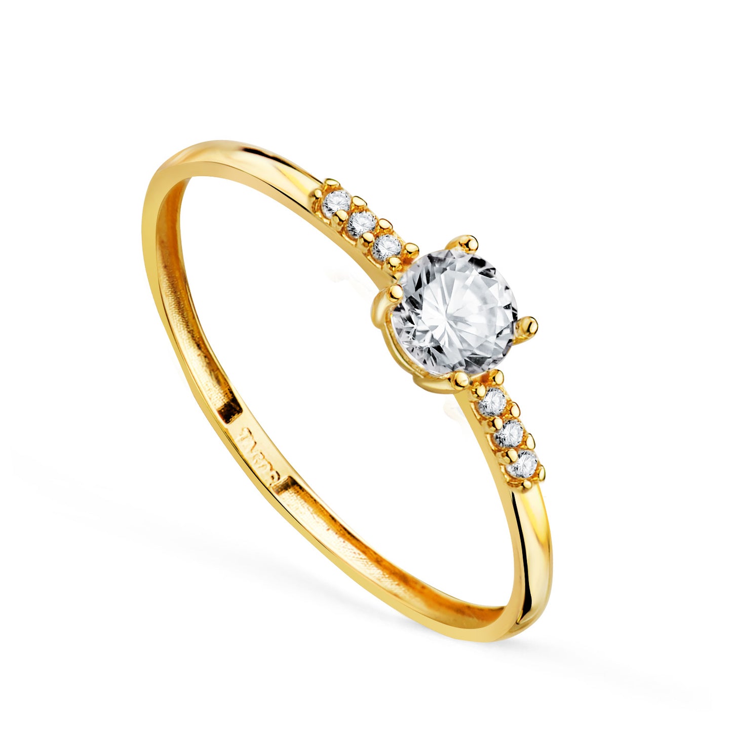 18K SOLITARIO ORO AMARILLO 4 GARRAS CON CIRCONITA CUERPO CON CIRCONITAS. MEDIDA CIRCONITA: 4 MM