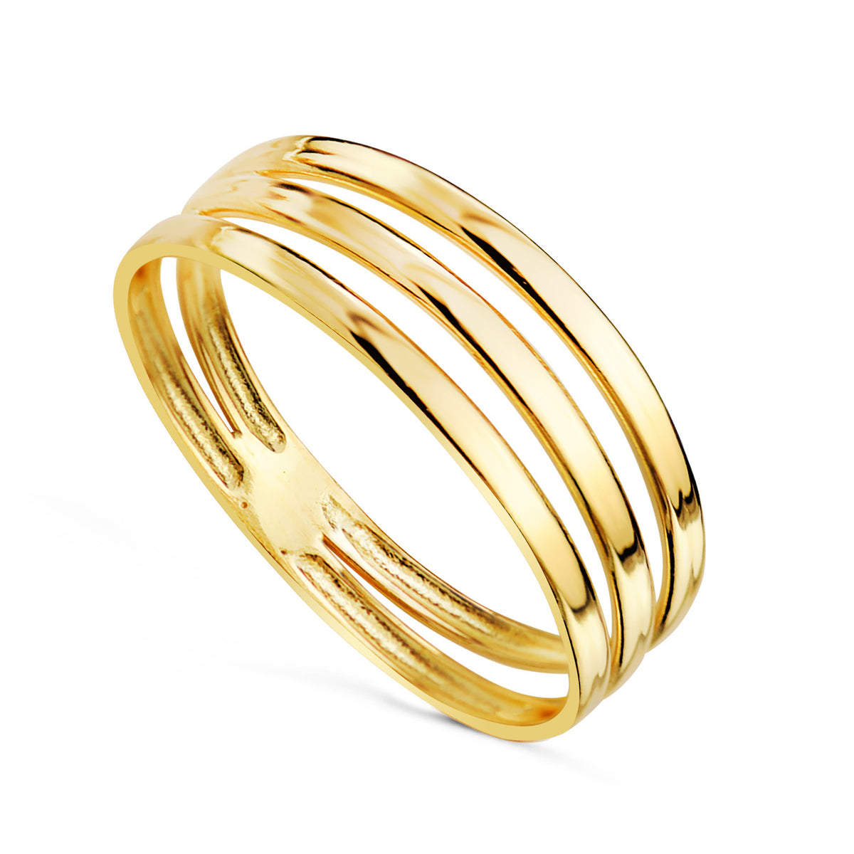 Sortija Tres Bandas en Brillo. Ancho: 6 mm de oro amarillo 18K