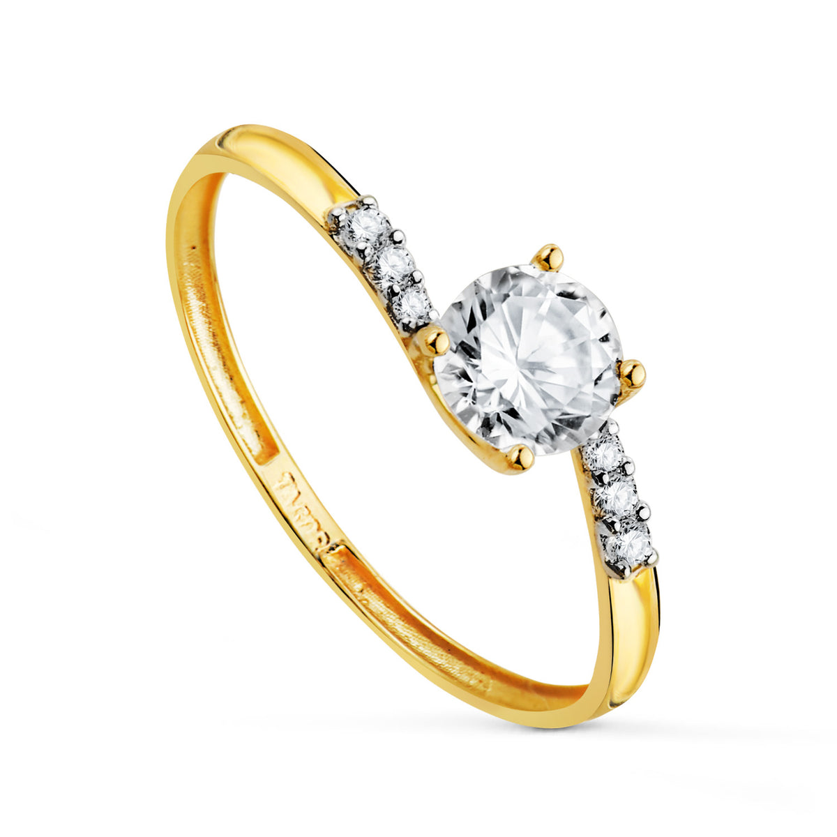 Solitario Oro Bicolor 4 Garras con circonita Cuerpo con Circonitas. Medida circonita: 5 mm 18K