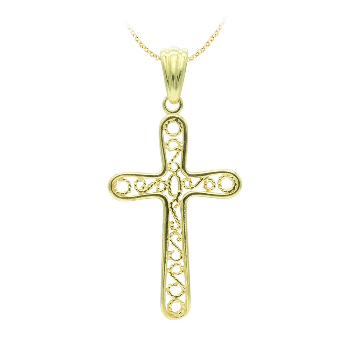18K CRUZ ORO AMARILLO FILIGRANA 38X22 MM