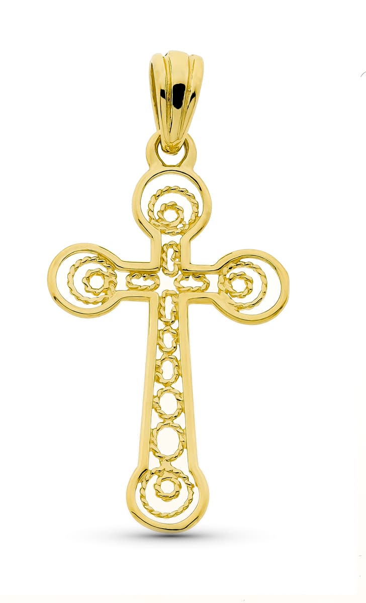 18K CRUZ ORO AMARILLO FILIGRANA 37X22 MM
