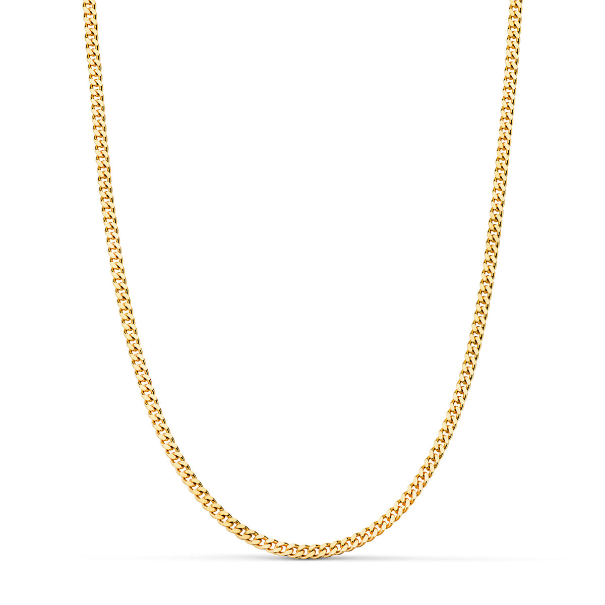 Cadena Barbada Plana y Maciza. Ancho: 2,2 mm. Largo: 60cm de oro amarillo 18K