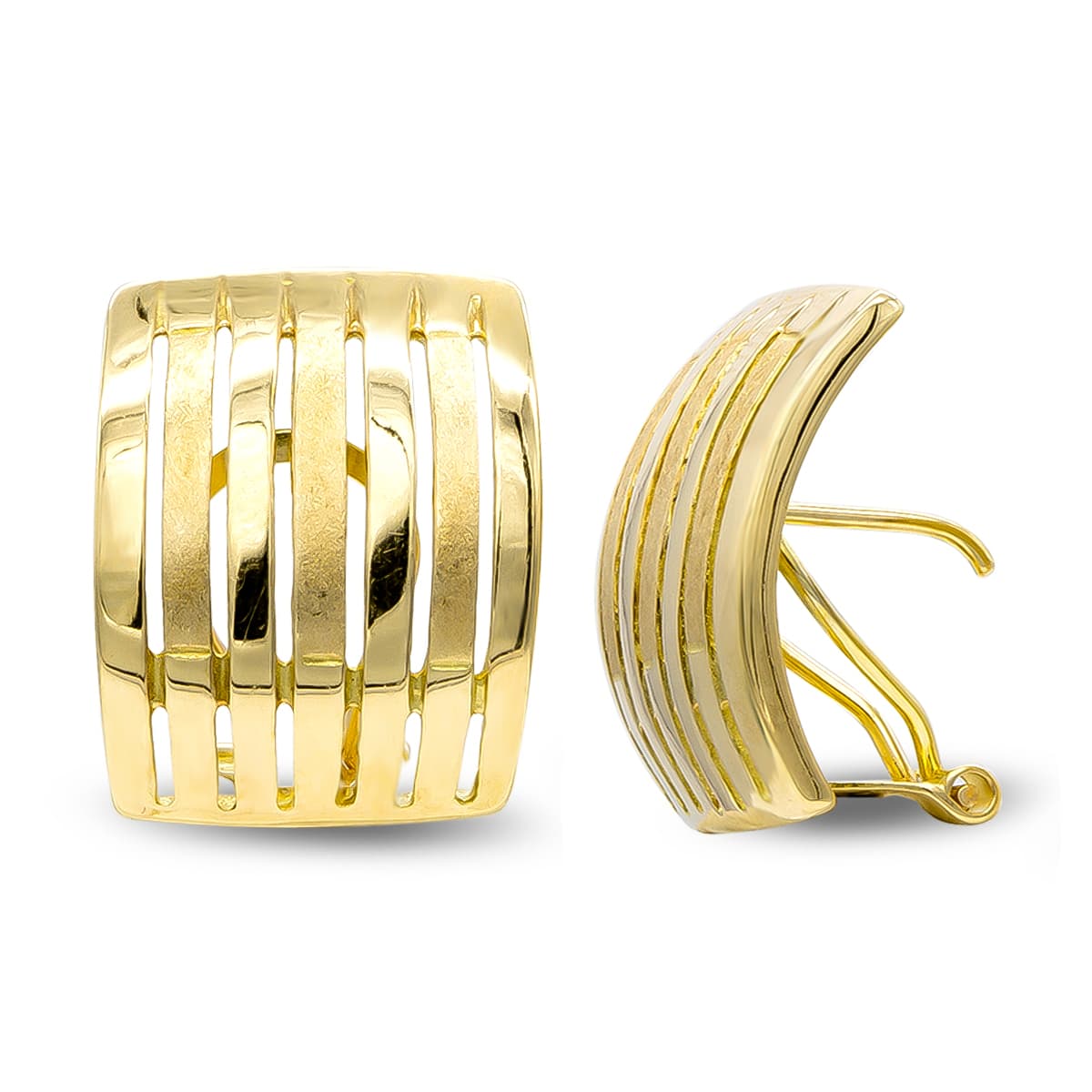 18K PENDIENTES ORO AMARILLO MATE Y BRILLO CIERRE OMEGA