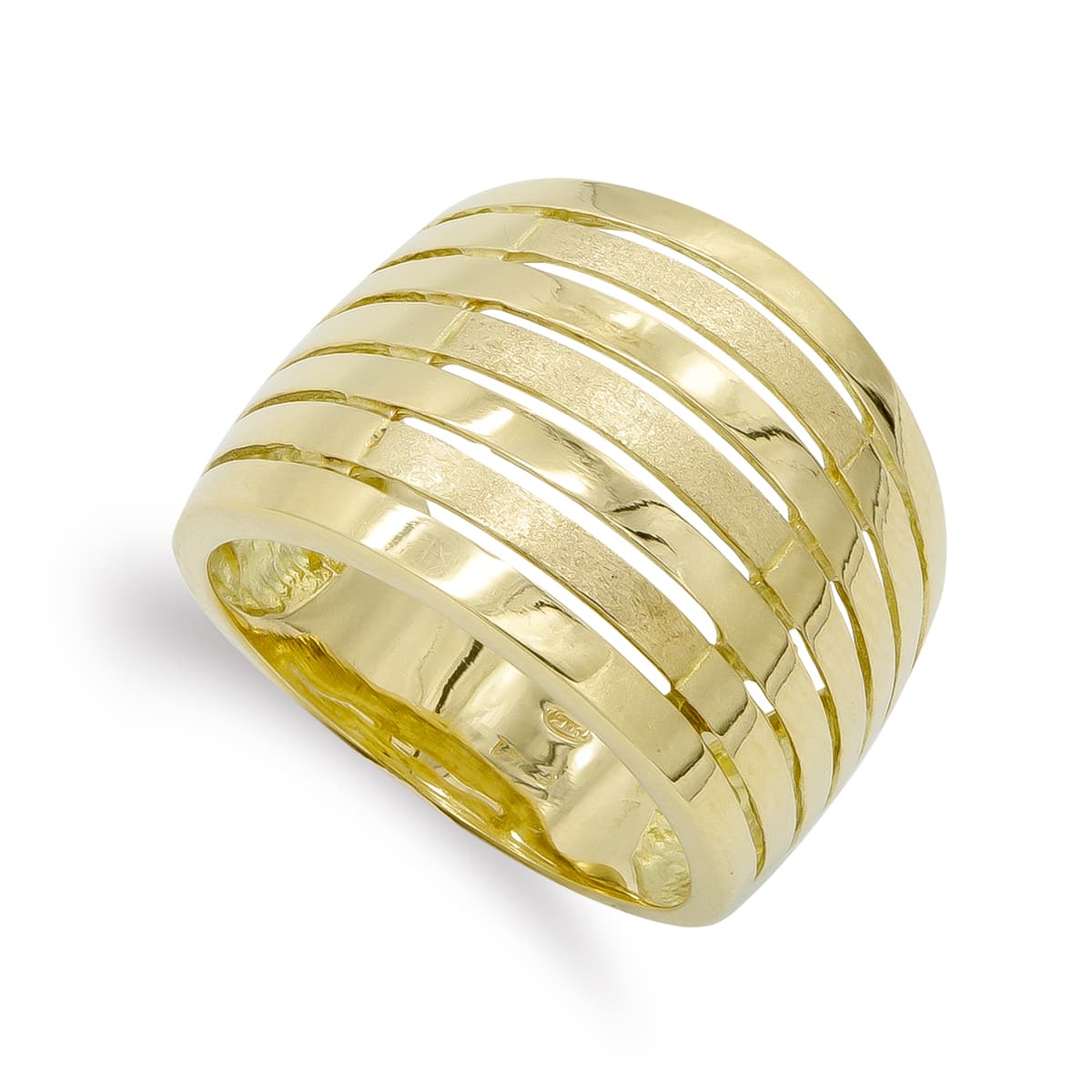 Sortija Maciza Calada Mate y Brillo. Ancho: 16 mm de oro amarillo 18K