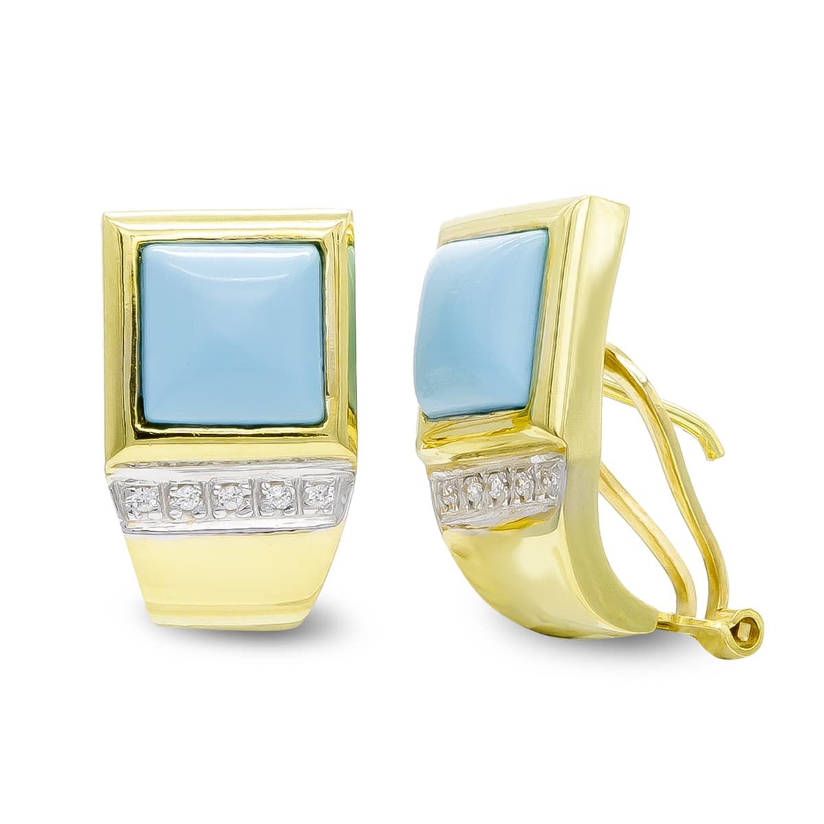 Pendientes Turquesa Fina y Circonita de oro amarillo 18K