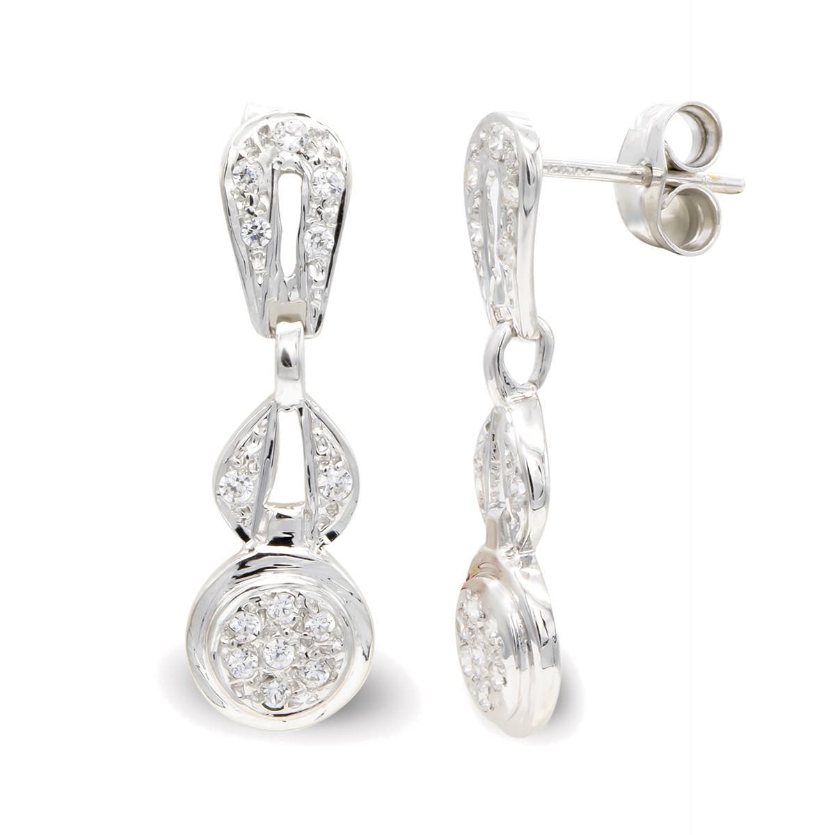 18K PENDIENTES ORO BLANCO LARGOS Y CIRCONITA CIERRE PRESION