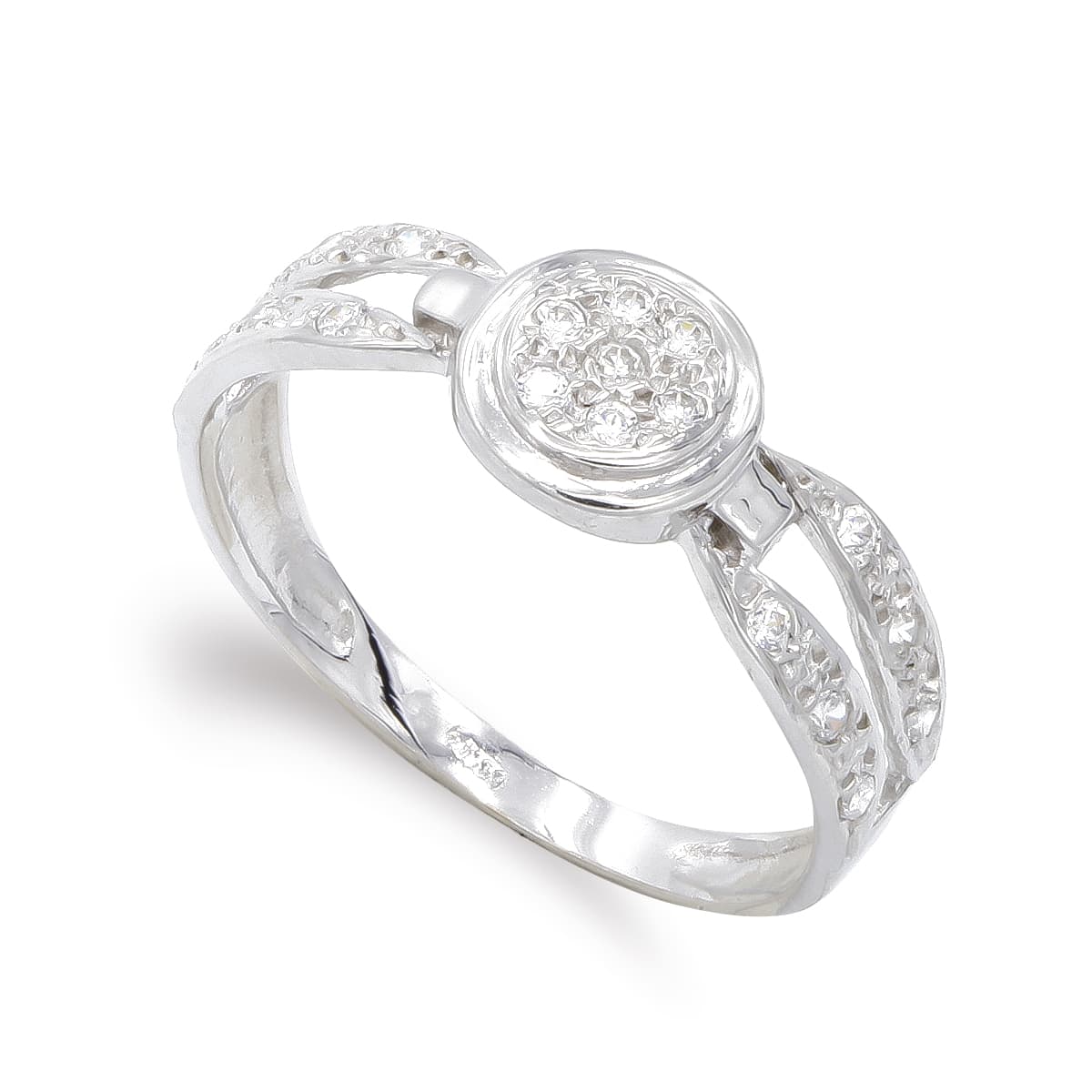 Sortija con Circonitas. Ancho: 7 mm de oro blanco 18K