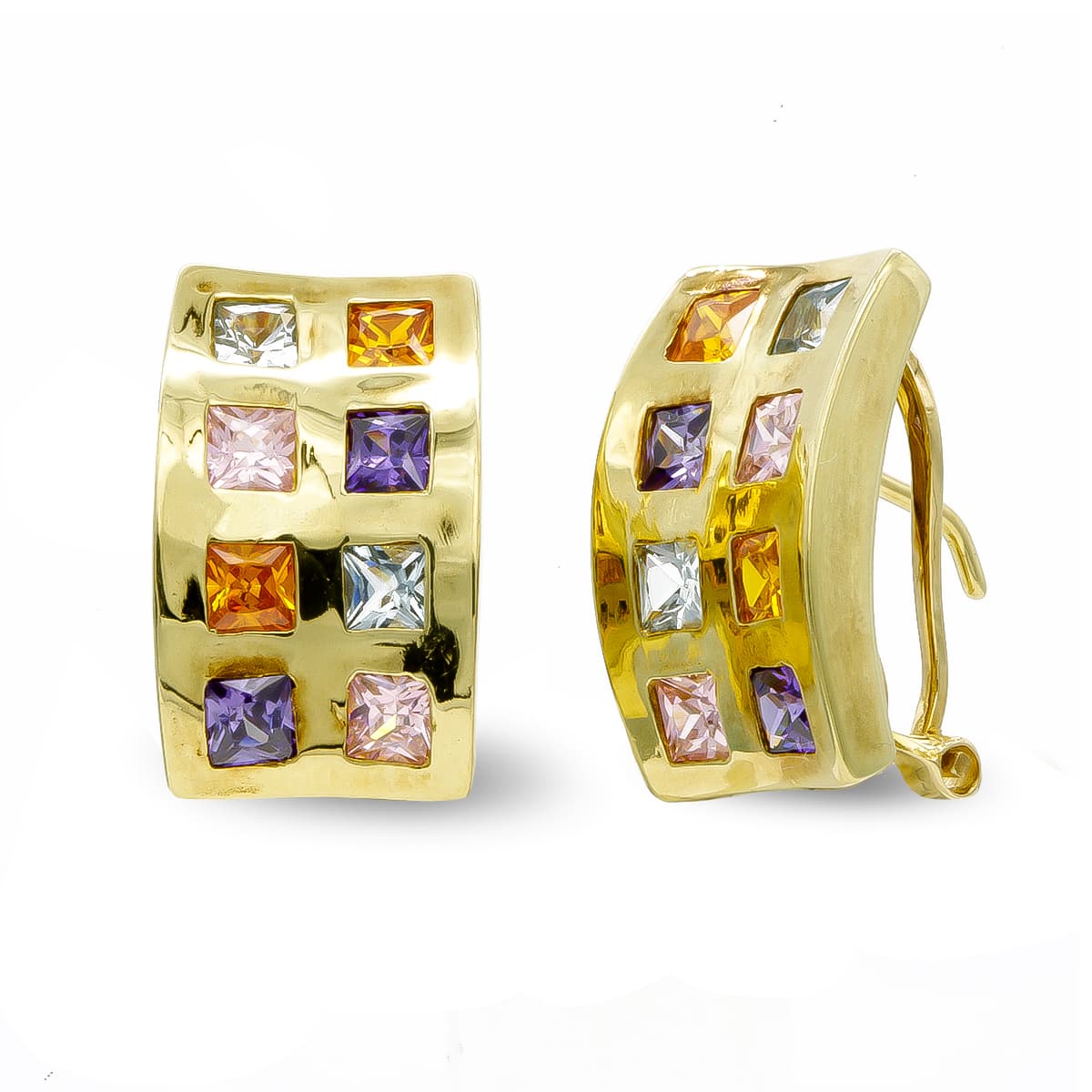 Pendienteso y Piedras Colores de oro amarillo 18K
