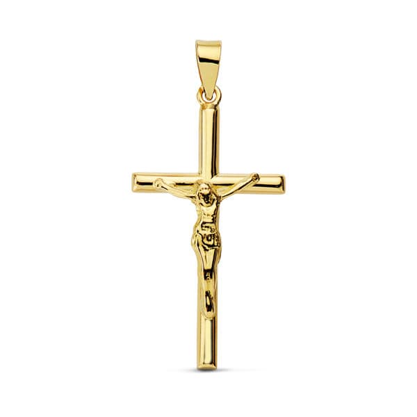 18K CRUZ ORO AMARILLO CRISTO PALO REDONDO. 27X14 MM