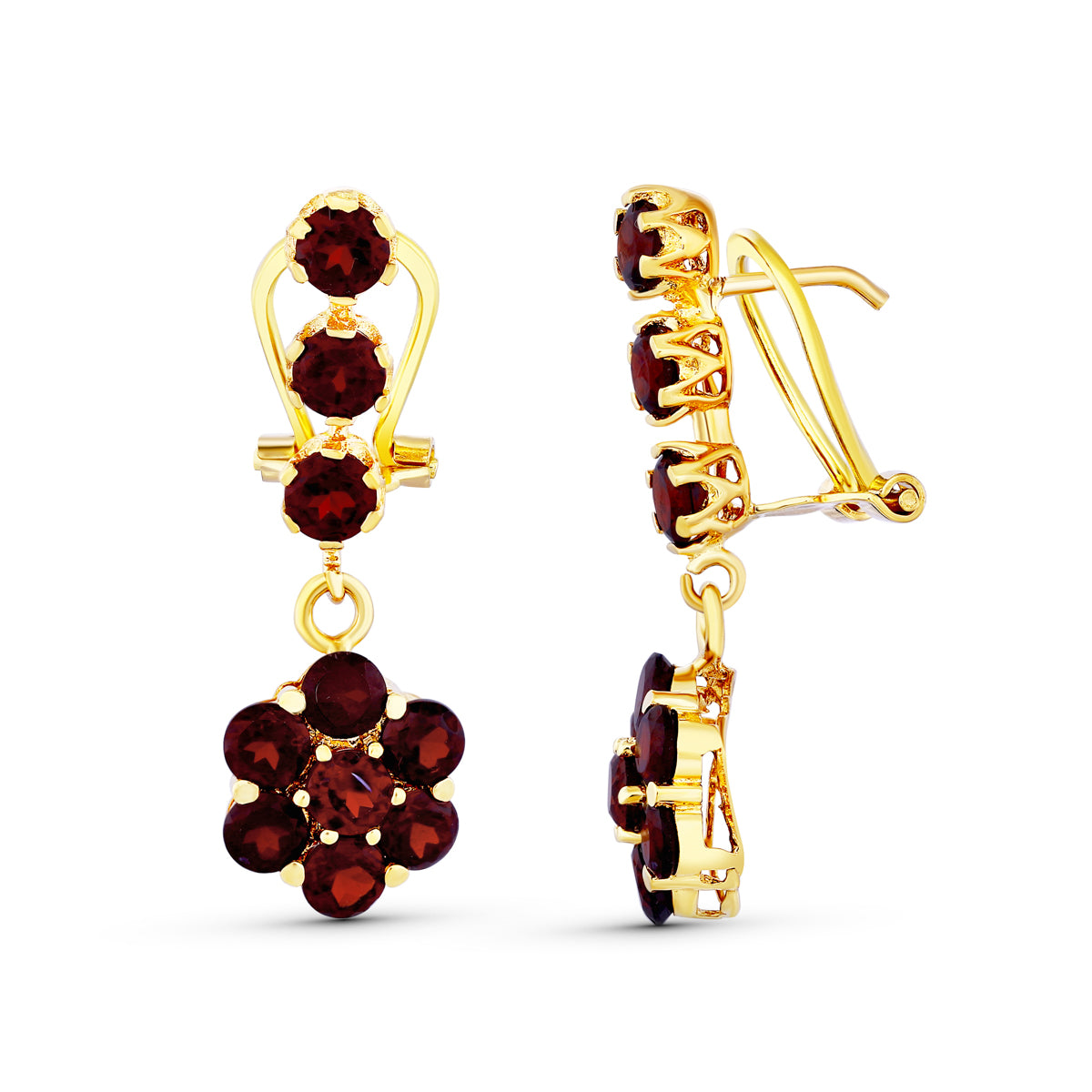 Pendientes Largos Granates de oro amarillo 18K