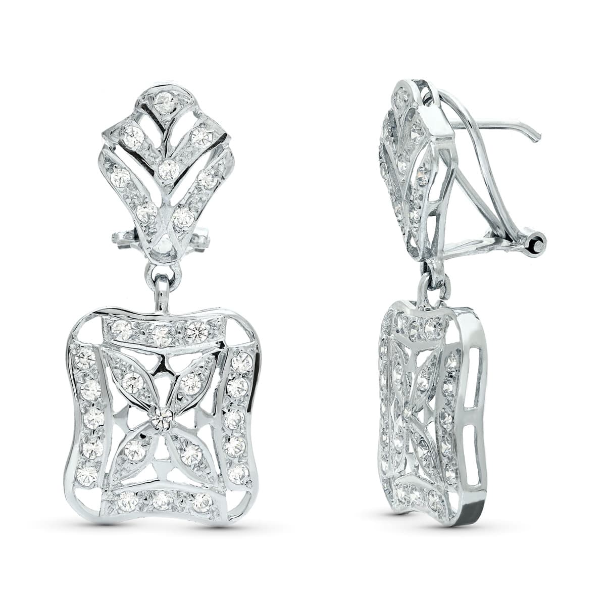 Pendientes Juego Novia Doble Cuerpo 33 x 14 mm de oro blanco 18K