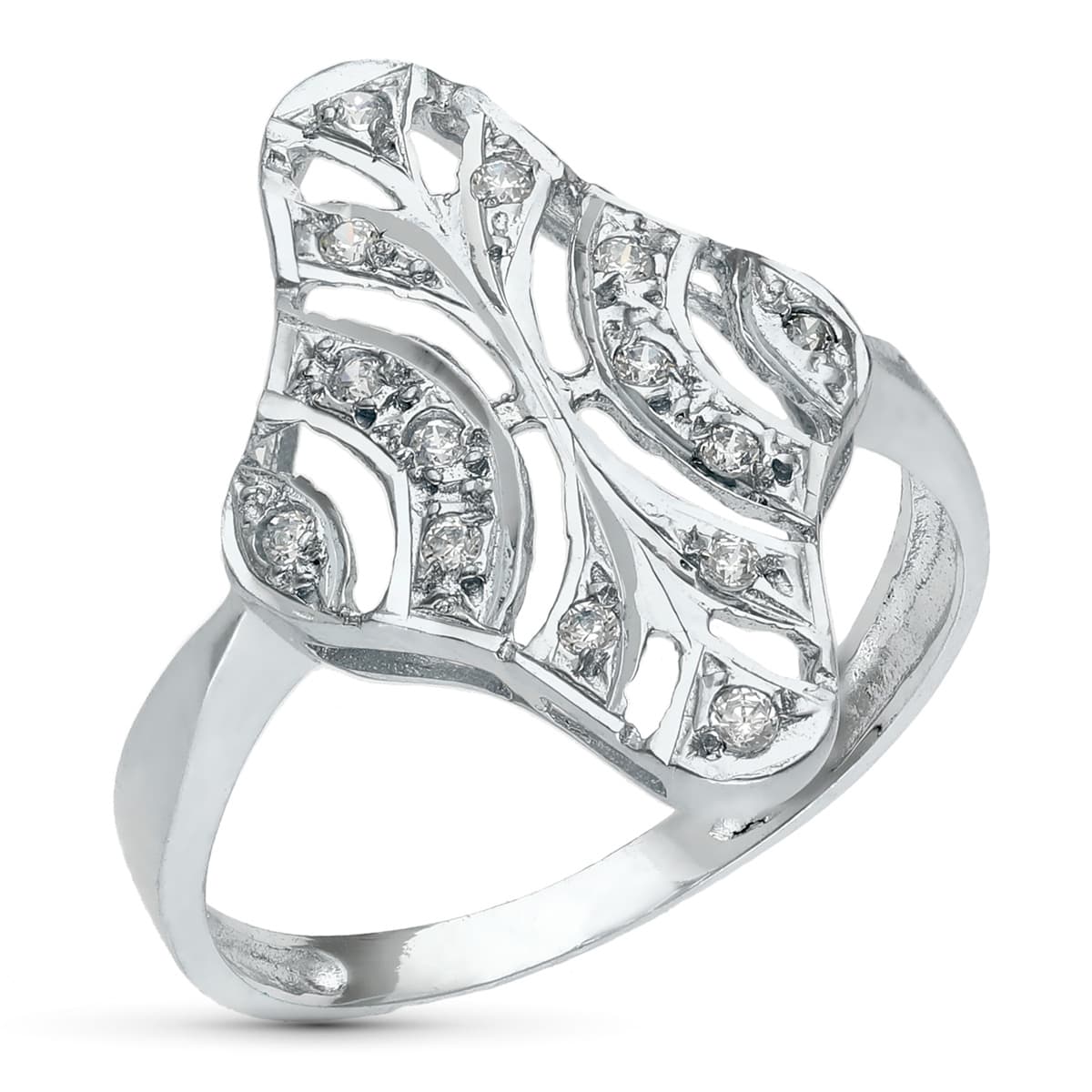 18K SORTIJA ORO BLANCO MOTIVO LANZADERA 20X15 MM CON CIRCONITAS. ANCHO: 20 MM