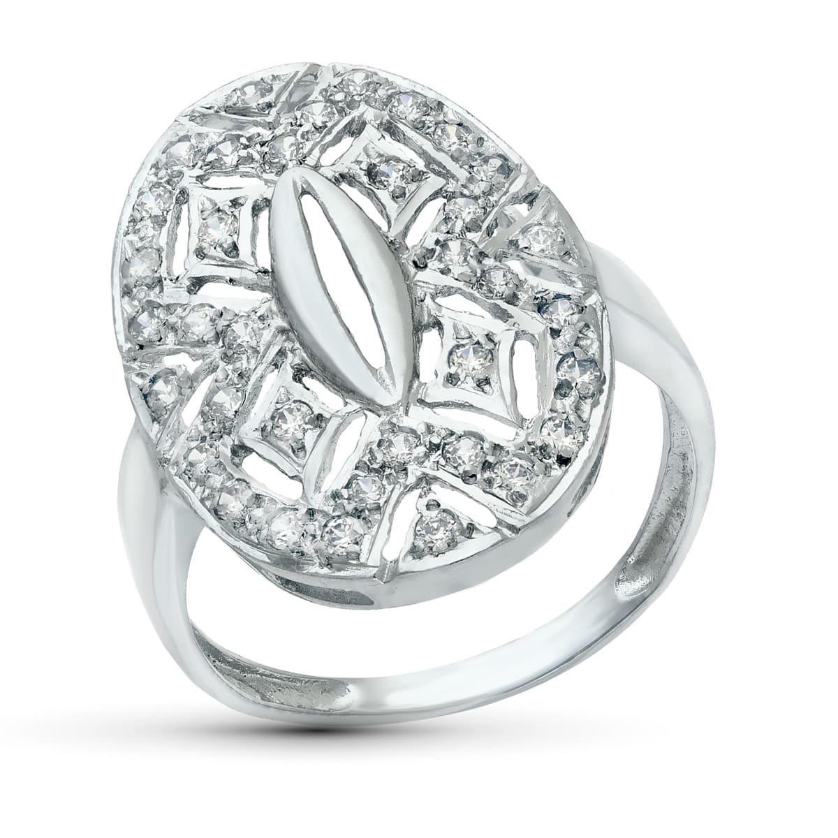 18K SORTIJA ORO BLANCO MOTIVO LANZADERA 23X15 MM CON CIRCONITAS. ANCHO: 23 MM