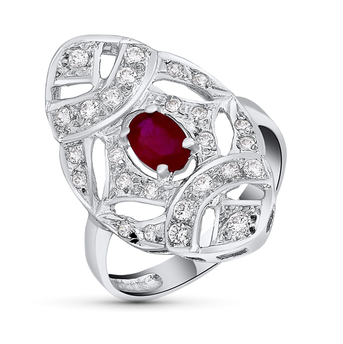 18K SORTIJA ORO BLANCO LANZADERA PIEDRA FINA Y CIRCONITAS. ANCHO: 24 MM