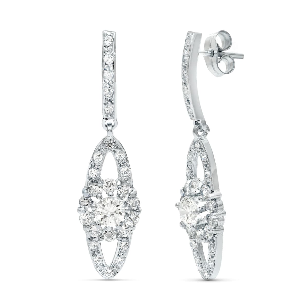 Pendientes Juego Novia Circonita 35 x 9 mm presión de oro blanco 18K
