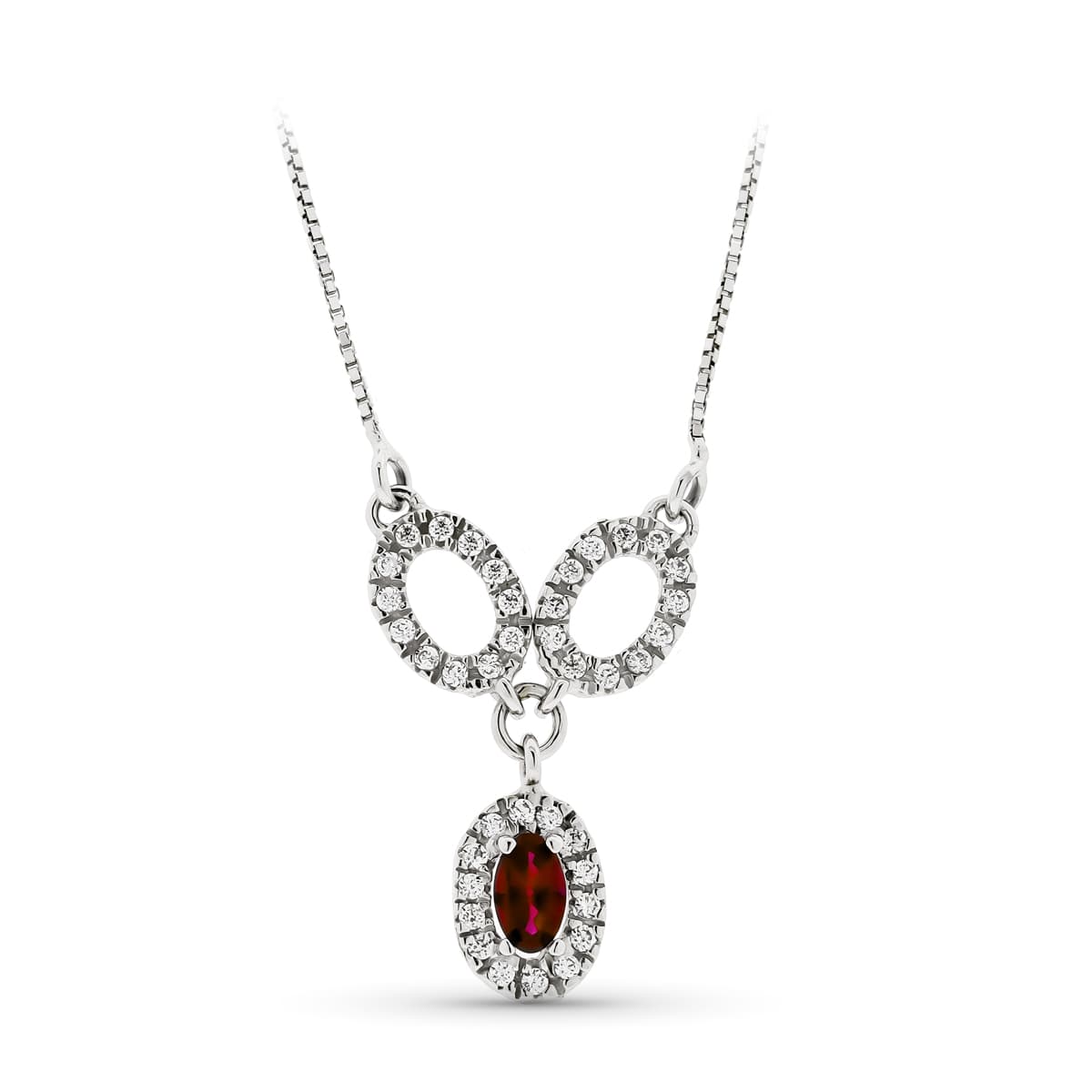 Gargantilla Circulos Ovales con Circontas de oro blanco 18K