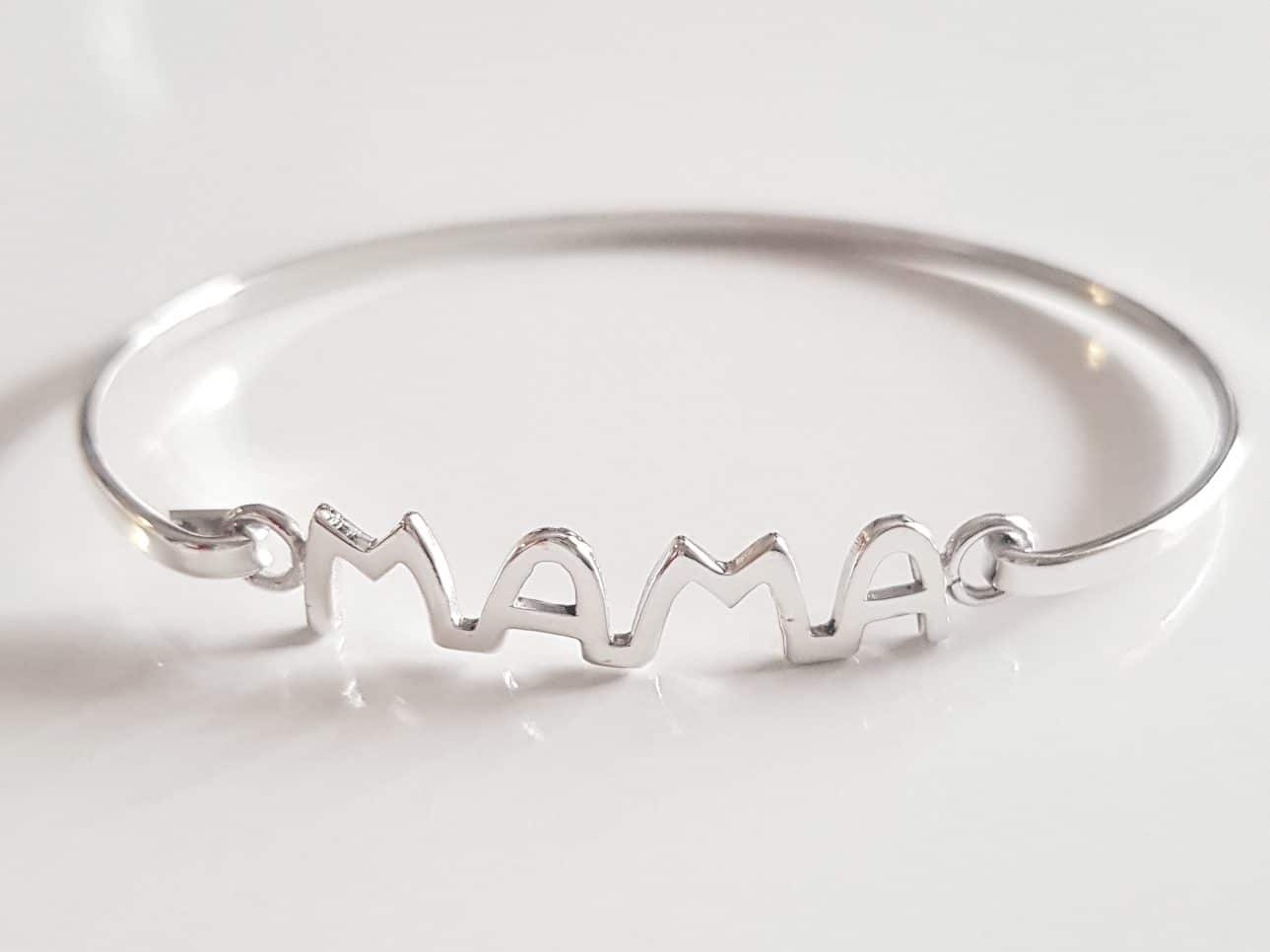 Pulsera rígida mamá de plata de ley