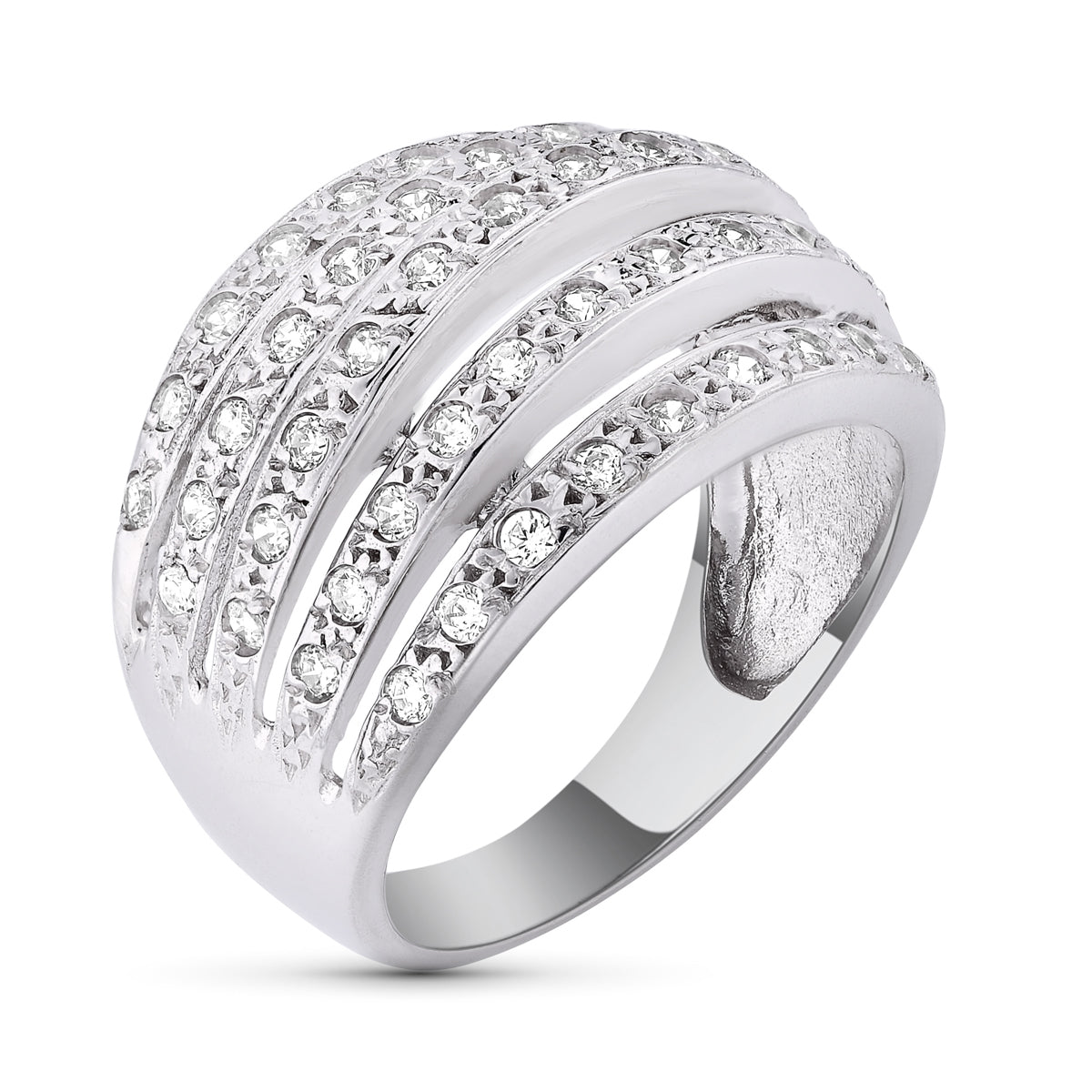 18K SORTIJA ORO BLANCO MACIZA CON CIRCONITAS. ANCHO: 15 MM