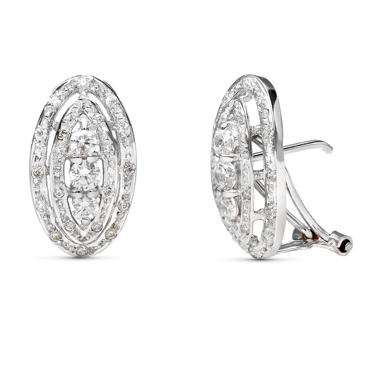 18K PENDIENTES ORO BLANCO JUEGO NOVIA CIRCONITA CIERRE OMEGA 18X10 MM OMEGA