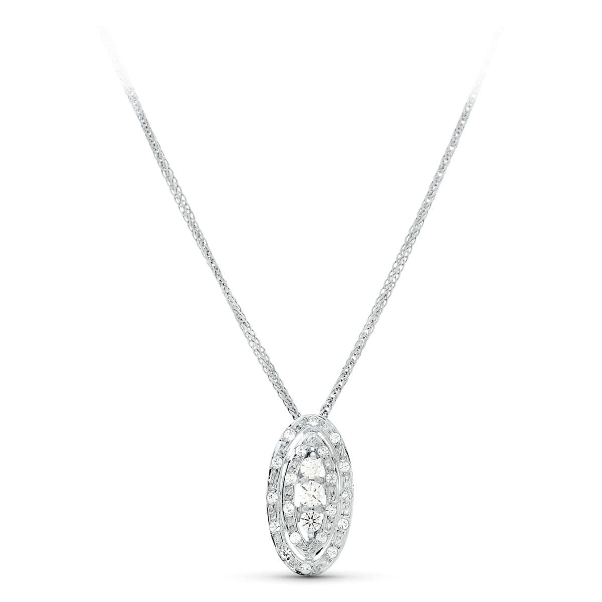 18K GARGANTILLA 45CM ORO BLANCO JUEGO NOVIA CIRCONITA MOTIVO OVAL 19X8 MM