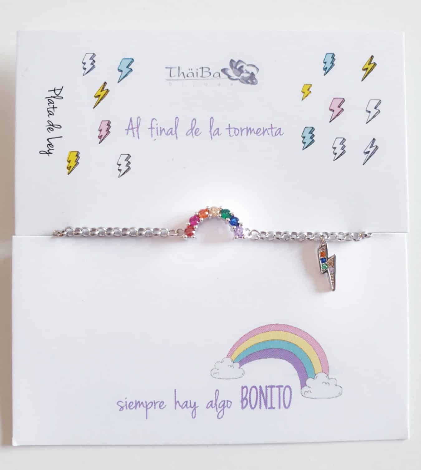 Pulsera arcoiris y rayo de plata de ley