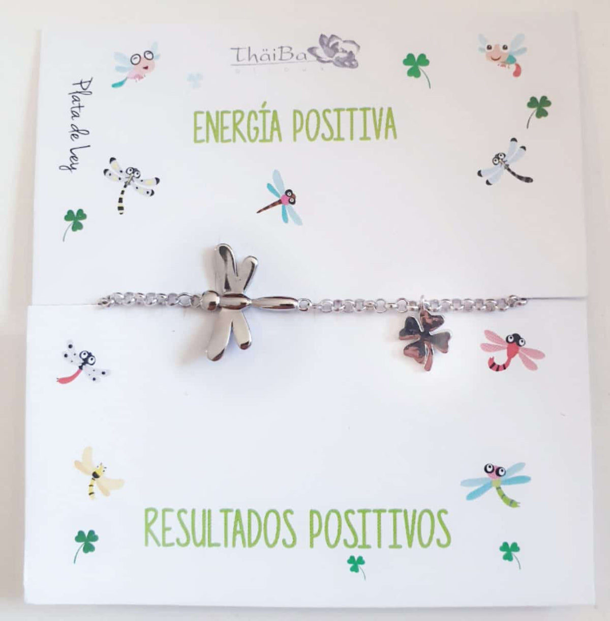 Pulsera libèlula y trèbol de plata de ley - Joyería Zafir