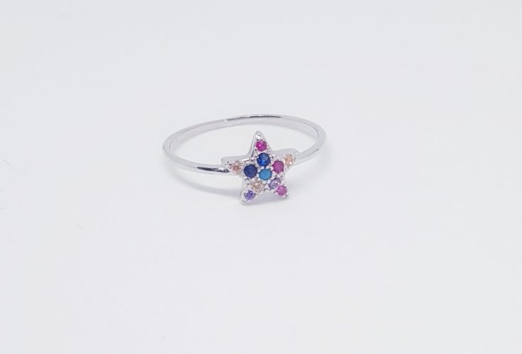 Anillo estrella colorfull de plata de ley