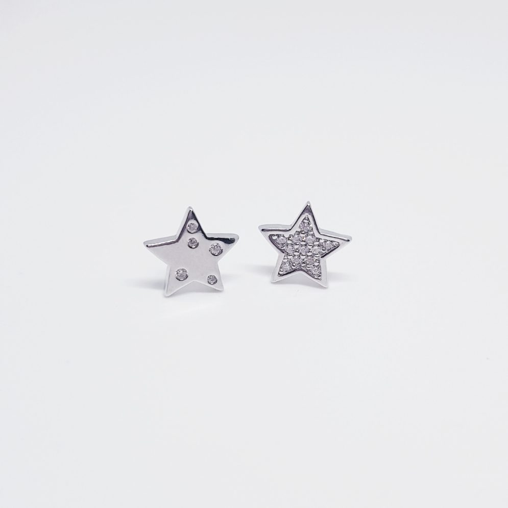 Pendientes estrellas combi de plata de ley