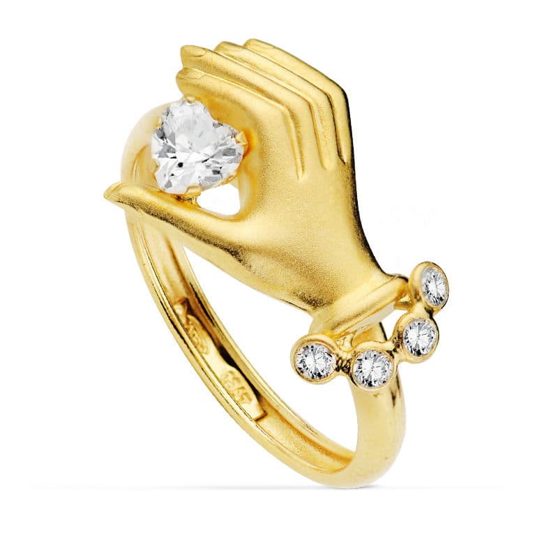 Sortija Mano con Piedra Corazon de oro amarillo 18K