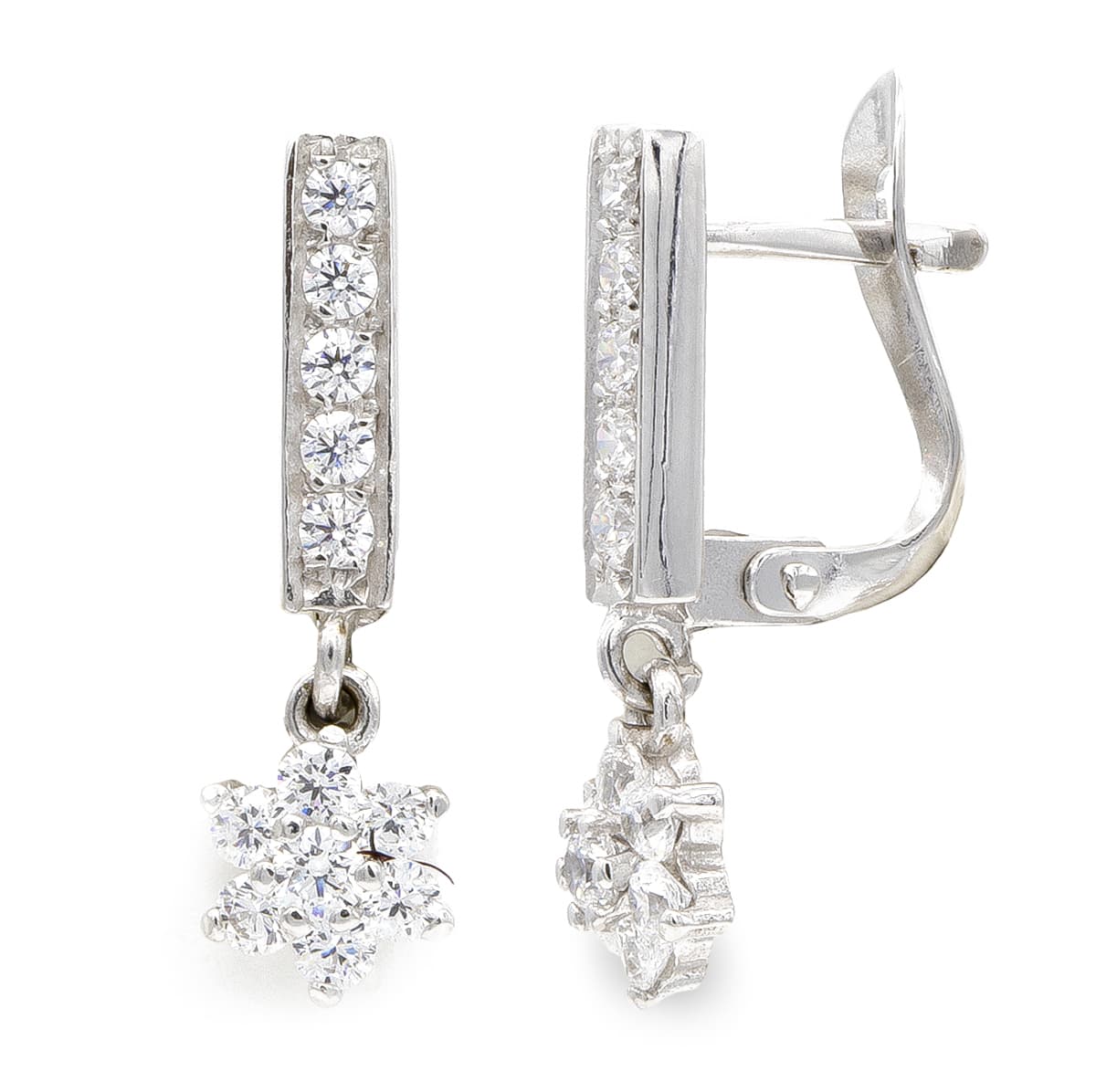 Pendientes Largos Circonita de oro blanco 18K