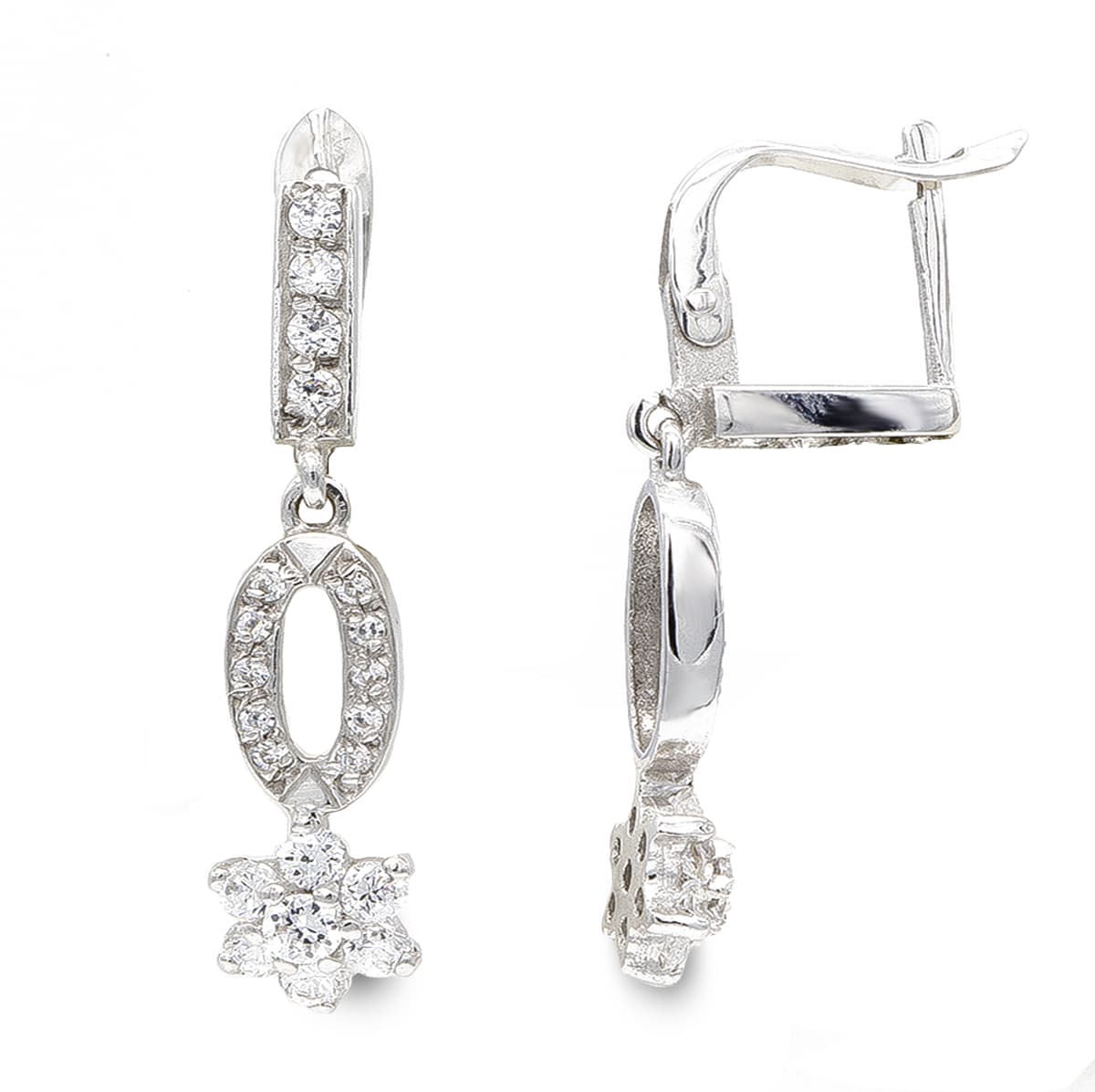 Pendientes Largos y Circonita de oro blanco 18K