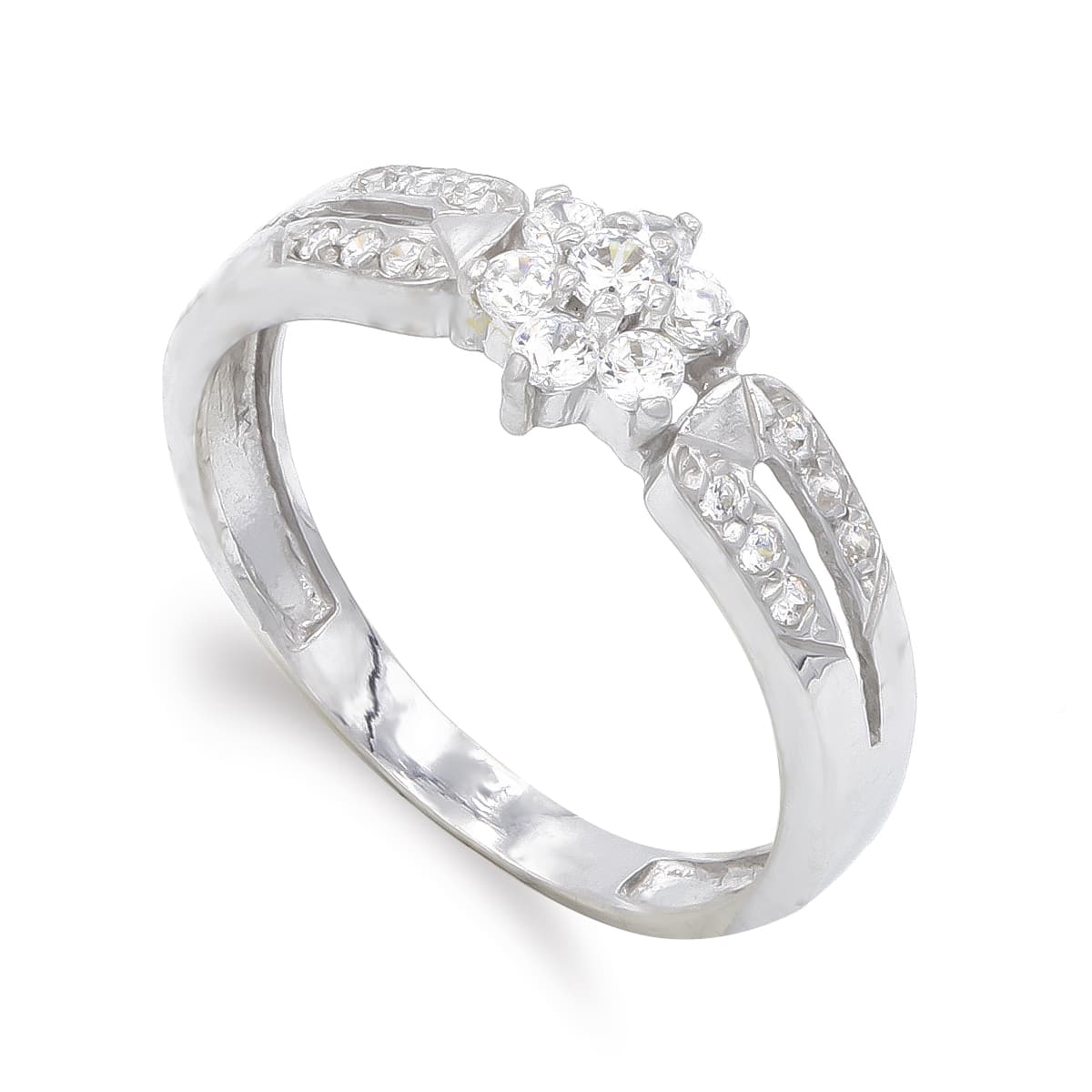 Sortija con Circonitas. Ancho: 6,5 mm de oro blanco 18K