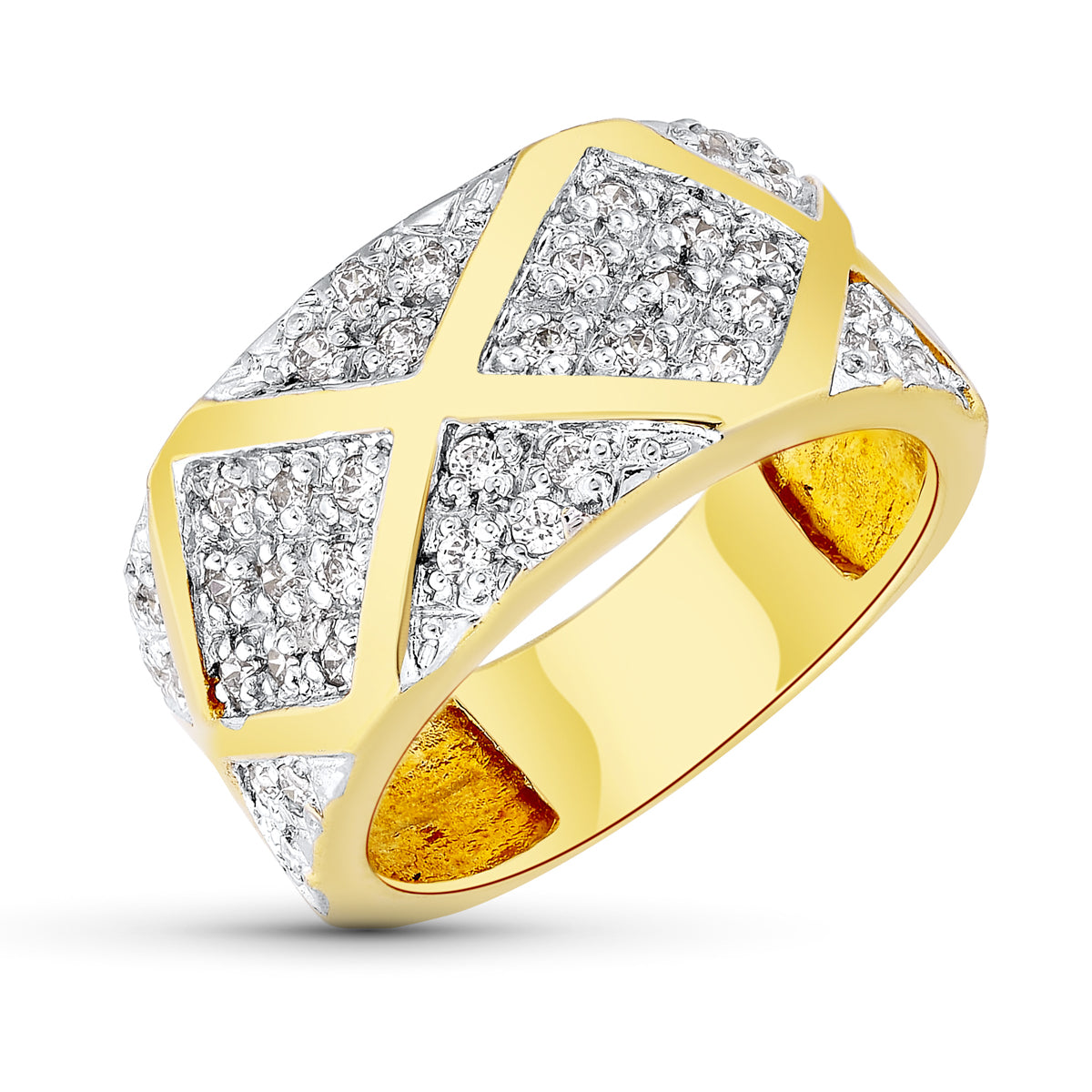 18K SORTIJA ORO BICOLOR ROMBOS CON CIRCONITAS. ANCHO: 10,5 MM