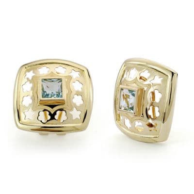 Pendientes Agua Marina 5 mm Calado de oro amarillo 18K