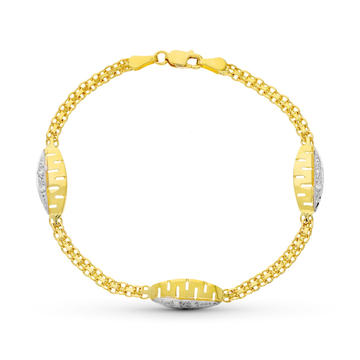 Pulsera Bicolor Circonita 17,5 cm 18K